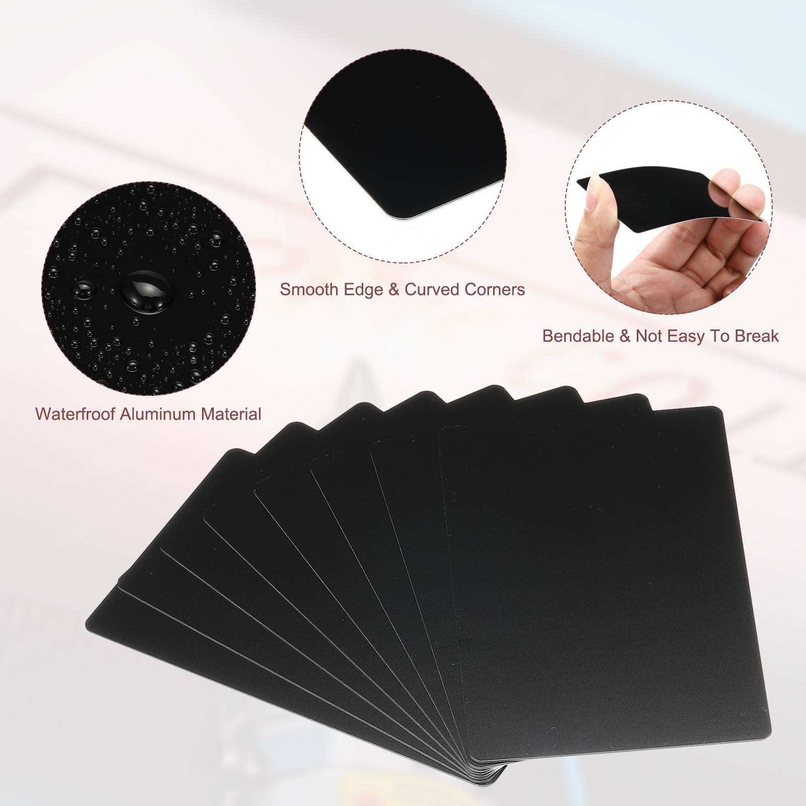 500Pcs Metal Business Cards Blank 0.21mm Thick 3.4x2.1 Inch Matte Black