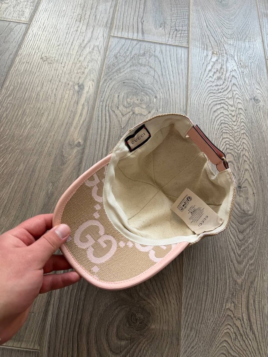 Gucci Cap Beige and Pink Jumbo GG Monogram Canvas Baseball Hat | eBay