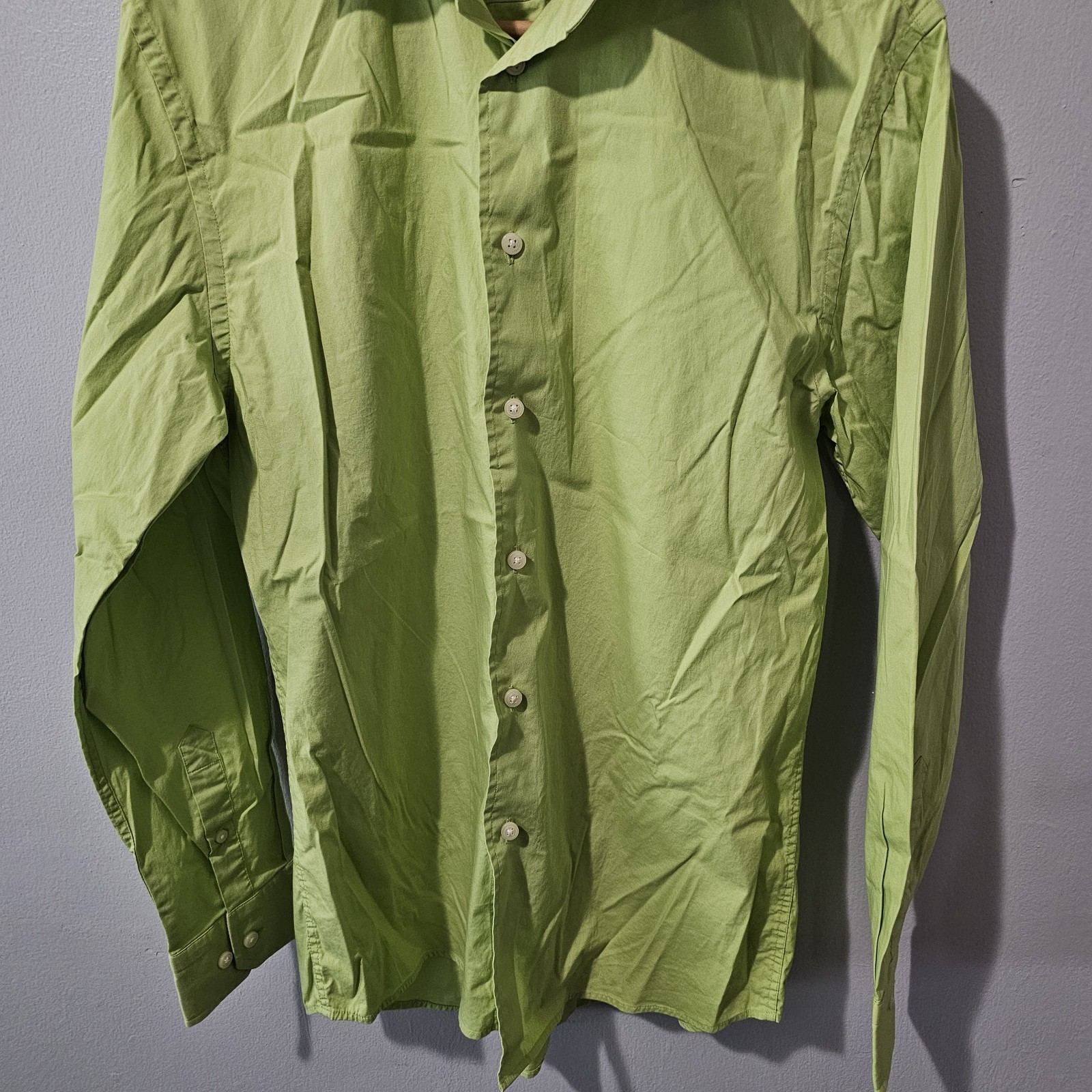 Express Stretch Solid Button Shirt Neon Green Dre… - image 3