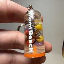 Vintage Miami Beach Resin Souvenir Keychain Encased Shell  Starfish