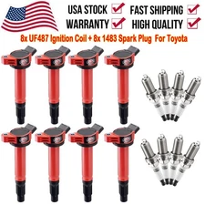 8PCS Ignition Coil + 8PCS Spark Plug For 2007-2019 Toyota Tundra Lexus LS460 V8