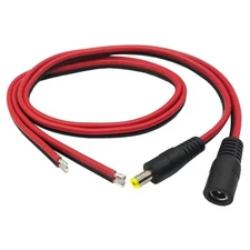 Real 18AWG 1 Pairs 12V 5A DC Power Pigtail Barrel Plug Connector Cable, 2.1mm...