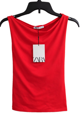 ZARA Women Red Sleeveless Tank Top Size M Runs Small NWT Slim Stretch Chic