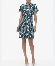 Banana Republic Tropical Print Twist Neck Fit and Flare Dress Navy/Teal - Size 6