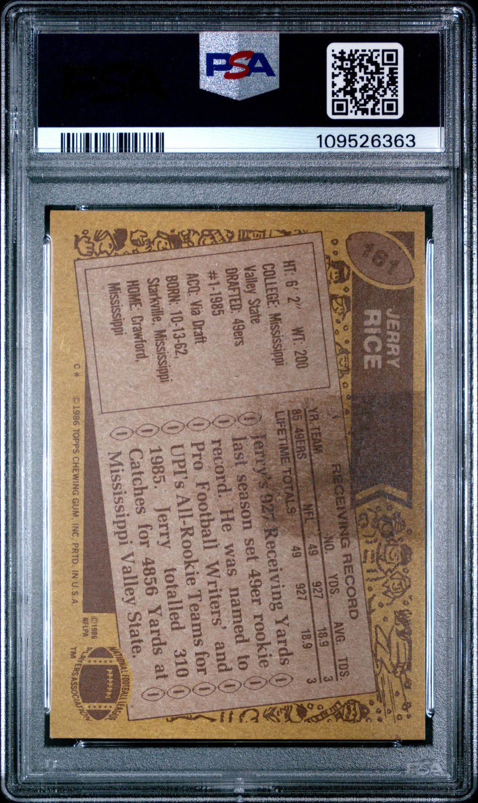 1986 Topps Jerry Rice #161 PSA 5 view 2