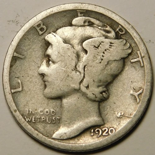1920 S Mercury Dime VG - F   "Actual Coin Pictured - Appears Cleaned"