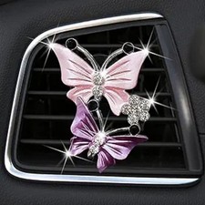 Air Fresheners Vent Clips for Women, Cute Dual Butterfly Diamond Rhinestone-Pink