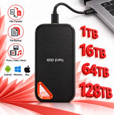 External SSD 1-128TB Portable Hard Drive USB 3.0 Type-C High Speed PC Mac