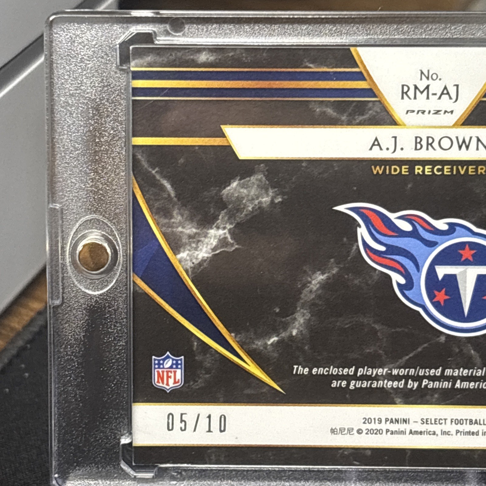 2019 Panini Select A.J. Brown Rookie Memorabilia Patch Gold Prizm RC Auto #/10 view 5
