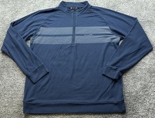 Travis Mathew Sweater Mens XL Blue Quarter Zip Golf Pullover Striped Logo