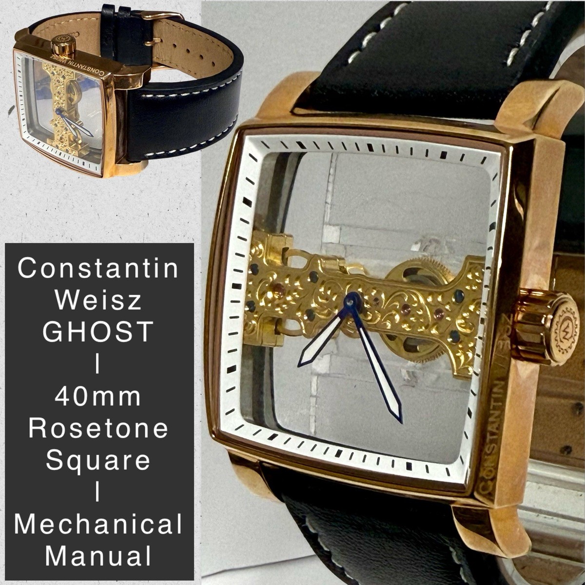 40mm GHOST Mechanical Manual| Rosetn Square| Black Band  display picture 1