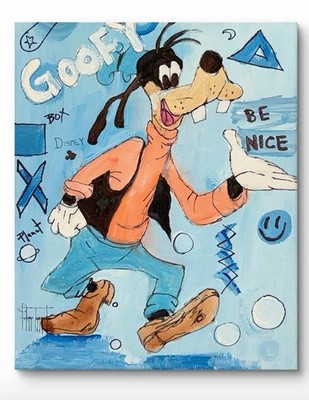   Goofy Be Nice  Kool Sketch Style Art Painting Acrylic Art Signed Famous Disney