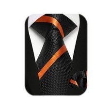 Boys Tie Kids Necktie with Pocket Square Set Ties for Boy C-black Orange