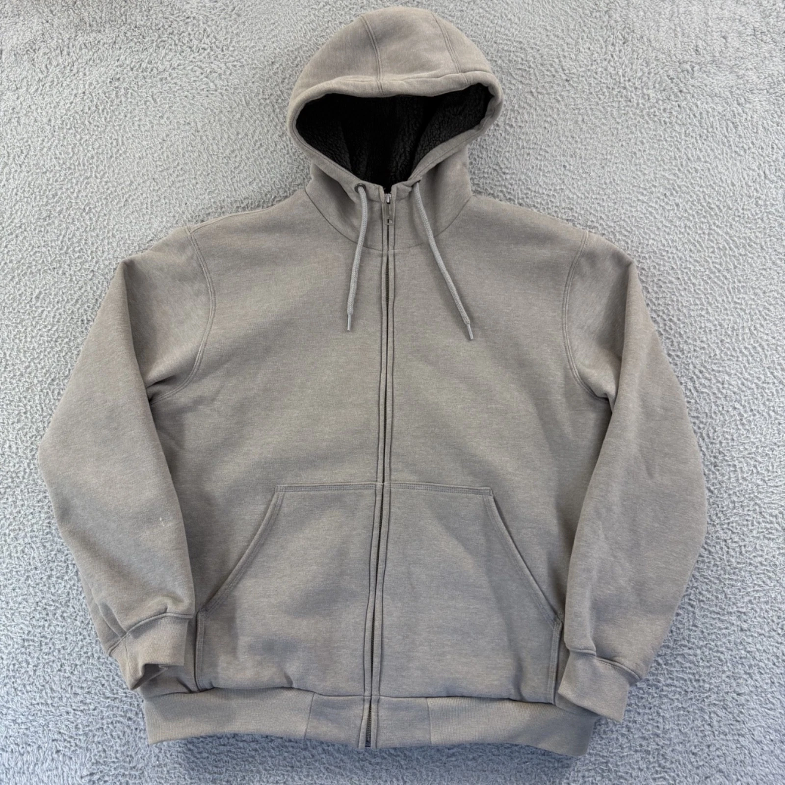 Carhartt Sweatshirt Mens Large Beige Hooded Hoodie Full Zip Fleece Lined Outdoor