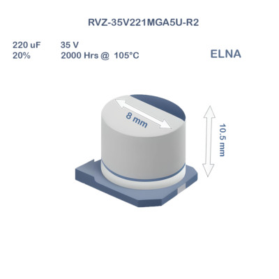 10X RVZ-35V221MGA5U-R2 ELNA 220uF 35V 10x10.5 Alum. Electrolytic Capacitor SMD