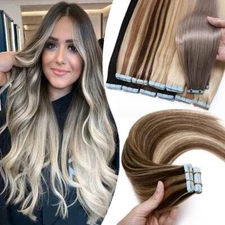 Adhesive Tape In Hair Extensions Double Side Seamless Skin Weft Remy Human Hair