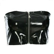 Damen Boob Tube Top Wet Look Bandeau Trägerlose BHs Stretch Clubwear Party