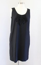 J Crew Super 120s Black Wool Ruffle Scoop Neck Sleeveless Shift Dress Size 4