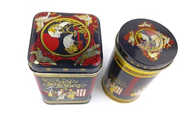 VINTAGE TWO chinoiserie JAPANESE TIN TEA | eBay