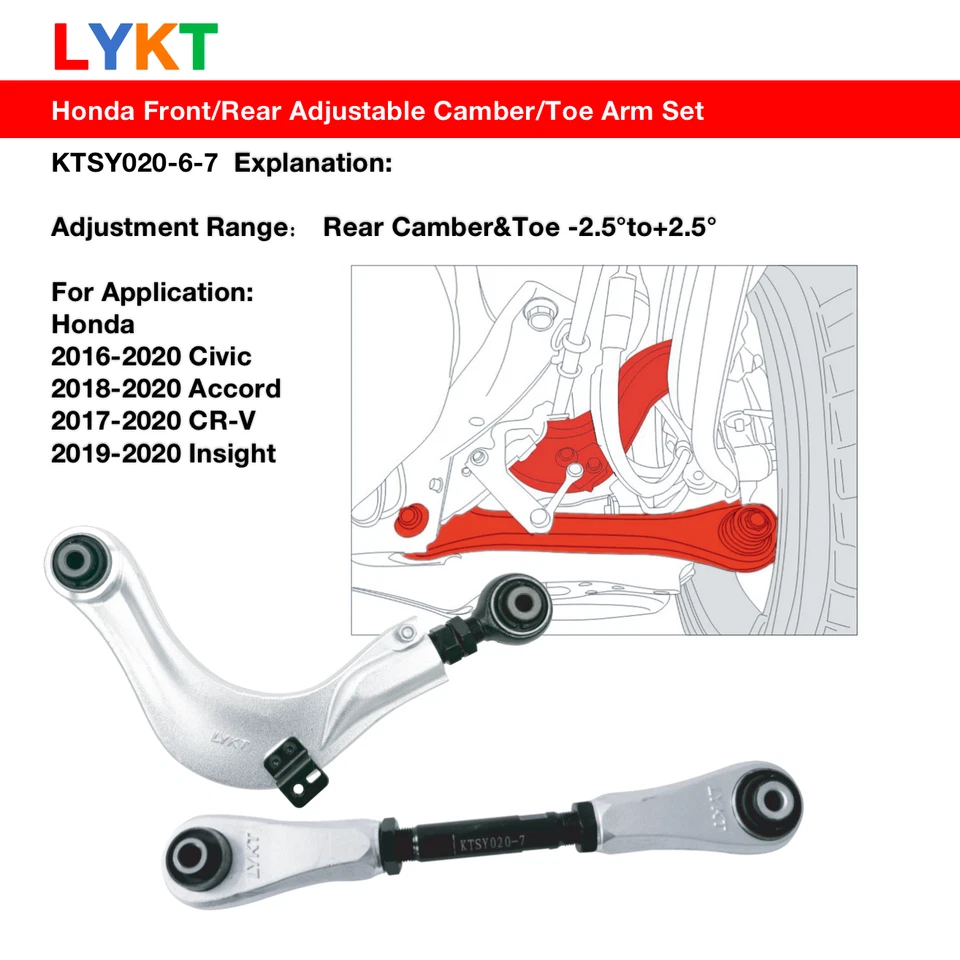 LYKT 4pcs Alignment Arms Rear Camber&Toe Kit for Honda Civic、Accord、CR-V、Insight - Image 2 of 4