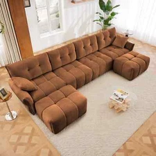 1-4 Seat Chenille Modern Sectional Sofa Set Living Room Long Couch w/O Ottoman