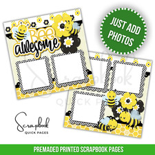 Bee Awesome Scrapbook Boy Girl Baby 2 PRINTED Premade Scrapbook Quick Pages 56