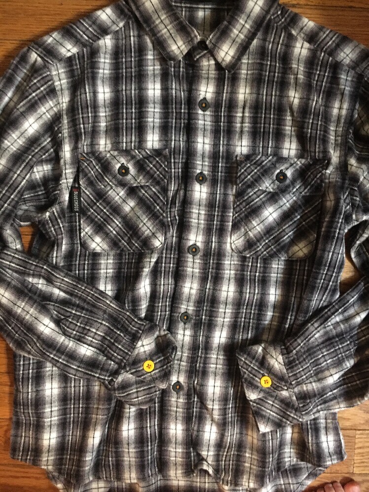Blue Cross Women's M Collar Buttons Shirt Brown Blk Wht