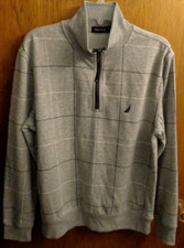 New Nautica Gray Check 1/4 Zip Pullover Sweatshirt Shirt Mens M 79