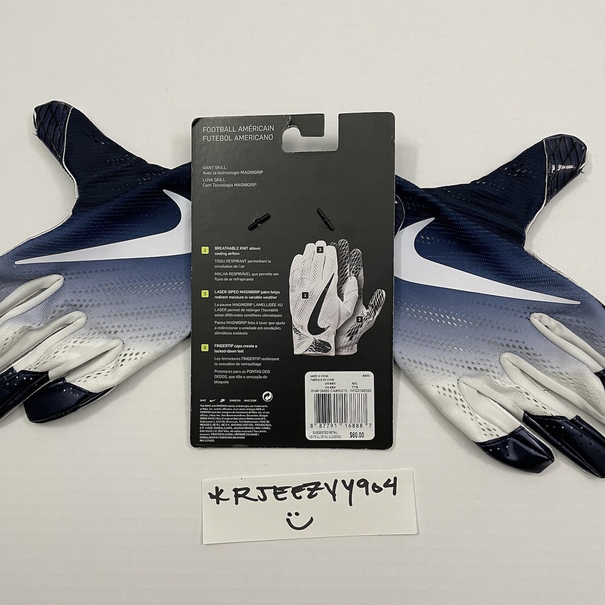 $60 Mens Size XXL Nike Vapor Knit Skill Adult Football Gloves Blue