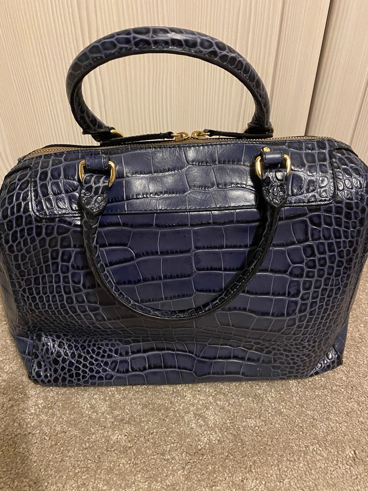 Orla Kiely Croc Embossed Peggy Handbag. Navy image 2