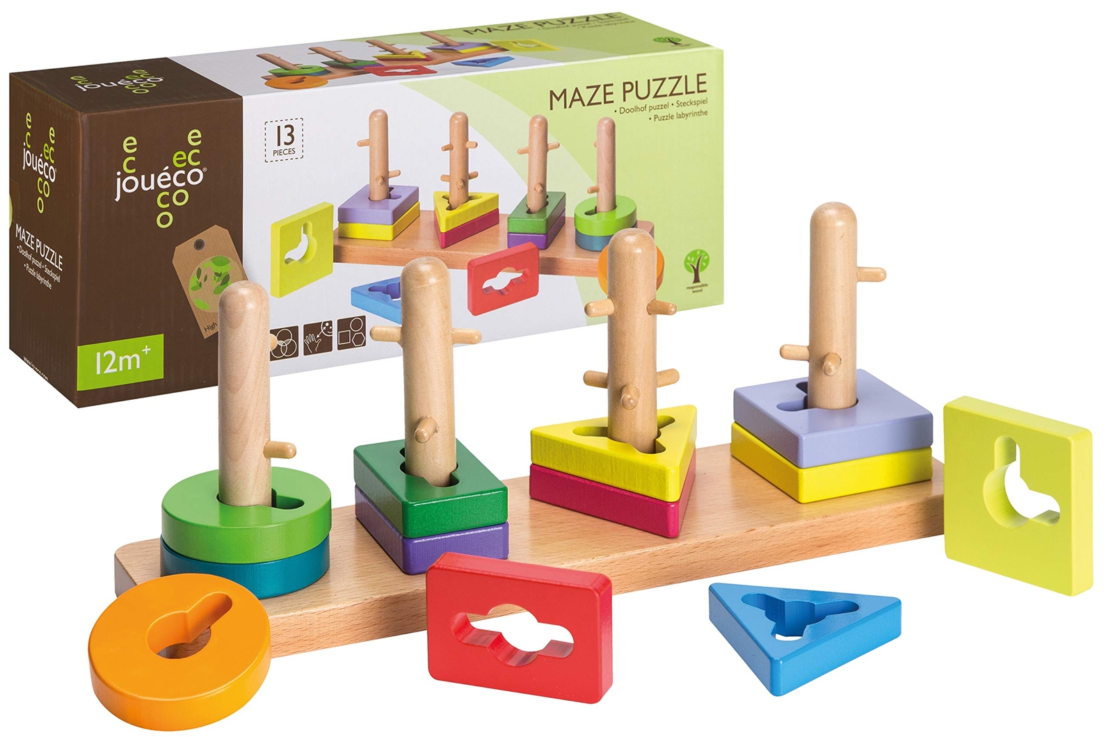 Jouéco 80024 Wooden Plug-in Game, Multi-Coloured
