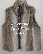 Womens Brown Gilet Bodywarmer Reversable Faux Fur Brown Size Large.