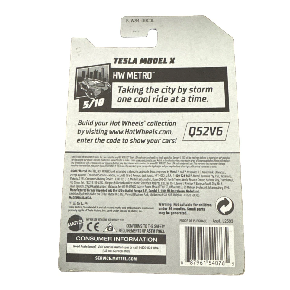 Hot Wheels 50th 2018 Tesla Model X Silver HW Metro 5/10, 247/365 New Free Ship - Image 4 of 4