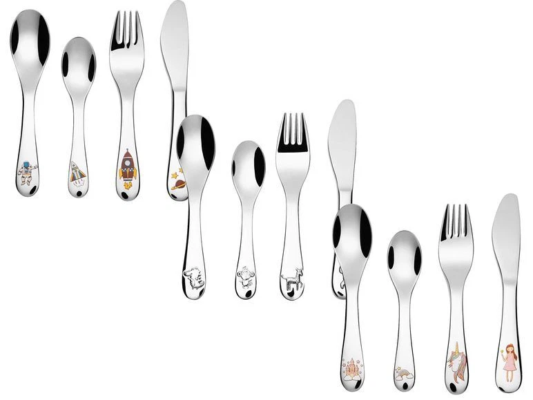 APLUSASHOP ID Ernesto Kinderbesteck mit Gravur nach Wunsch 4-teilig Edelstahl 3 Varianten