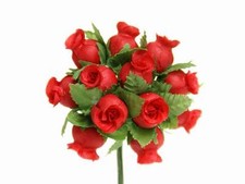  POLY Mini Silk Rose Buds with LEAVES Wedding Bouquet DIY Crafts 144 Piece LOT
