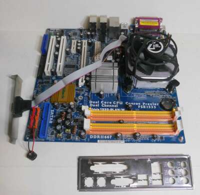 ASRock Wolfdale1333-GLAN/M Mainboard mit E2140 Prozessor Lüfter I/O Blende