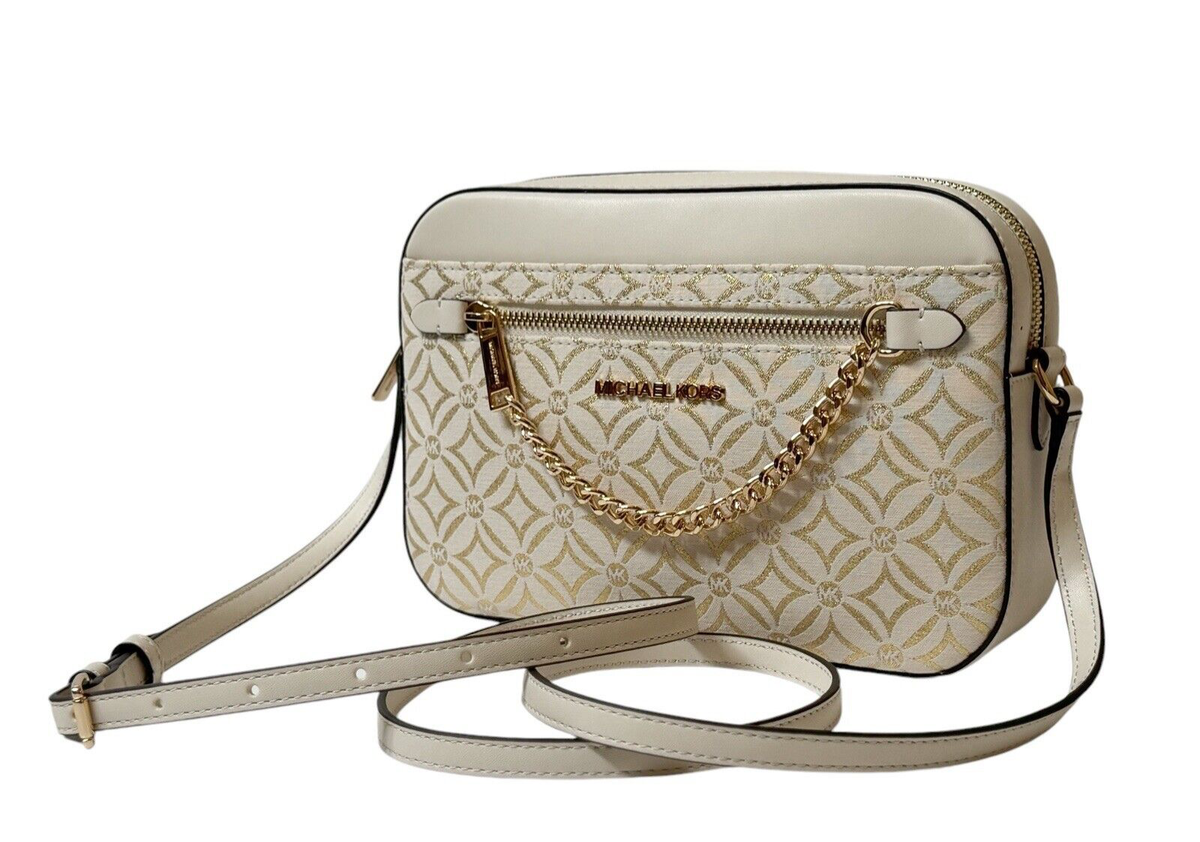 MICHAEL KORS JET SET ITEM CHAIN CROSSBODY BAG GRAPHIC LOGO MK PALE