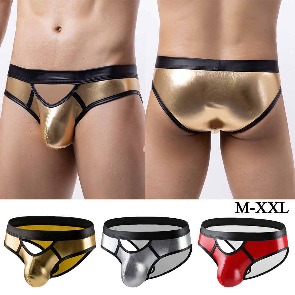 Men Leather Briefs Underwear Sexy Thongs Panties Underpants Lingerie T-Back US
