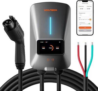 WOLFBOX Level 2 EV Charger WiFi 50A Smart Display 240V Electric Charging Station