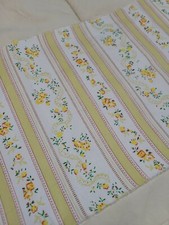 BTY Vintage Cotton Fabric Crisp Pillow Ticking Yellow Floral Stripes 42"
