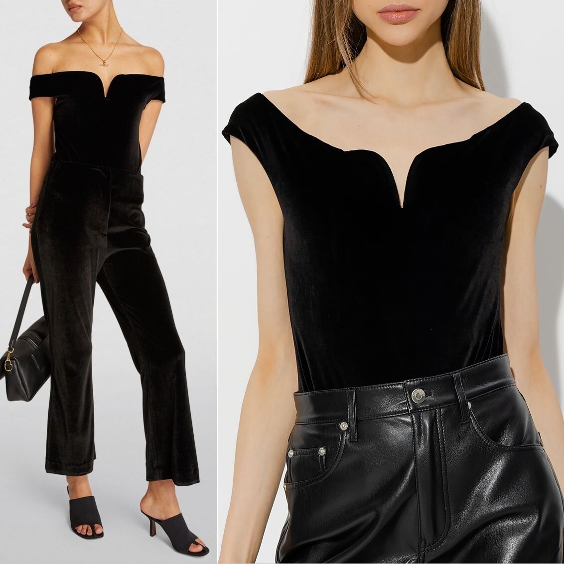 NANUSHKA 売れ筋商品|||ナヌーシュカ Tシャツ トップス レディース Bodysuits Black NANUSHKA Gesa Off-shoulder BODYSUIT Size XL Black Stretch