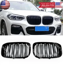 Gloss Black Front Hood Double slats Grille Grill For 18-21 BMW X3 G01 X4 G02