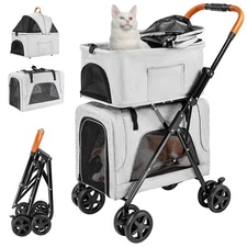 Double Pet Stroller with Detachable Carrier for Medium Small Dogs and Cats, L...