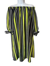 One More Thyme Striped Off The Shoulder Dress Vibrant Stretch 1X Made In USA
