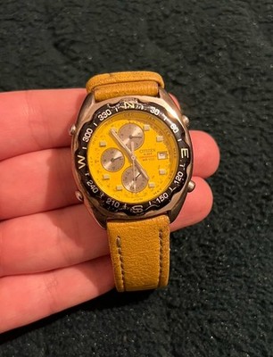 Citizen Promaster Chronograph Vintage Gelb 6870-H Alarm WR100 Lederarmband