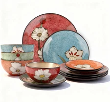 Stoneware 16-Piece Modern Dinnerware Set,Kitchen Plates Bowls and Mug Sets Serve