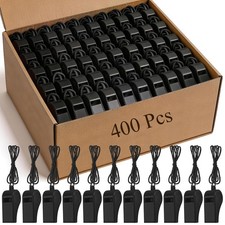 400 Pieces Plastic Whistles with Lanyards Referee Whistles in Loud Sports Whi...
