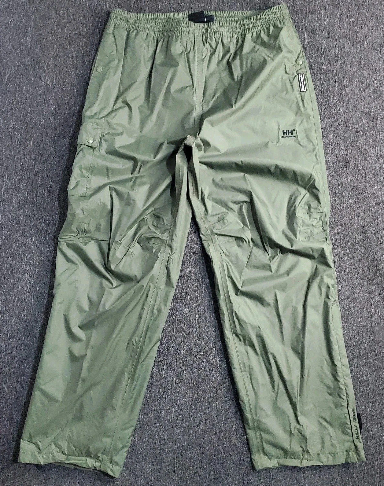 Helly Hansen Rain Pants Mens Size XL Green Waterproof Packable Nylon Helly Tech