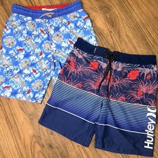 Boys Swim Trunks Lot Size 8 Hurley Sharks Tie Dye Palm Trees