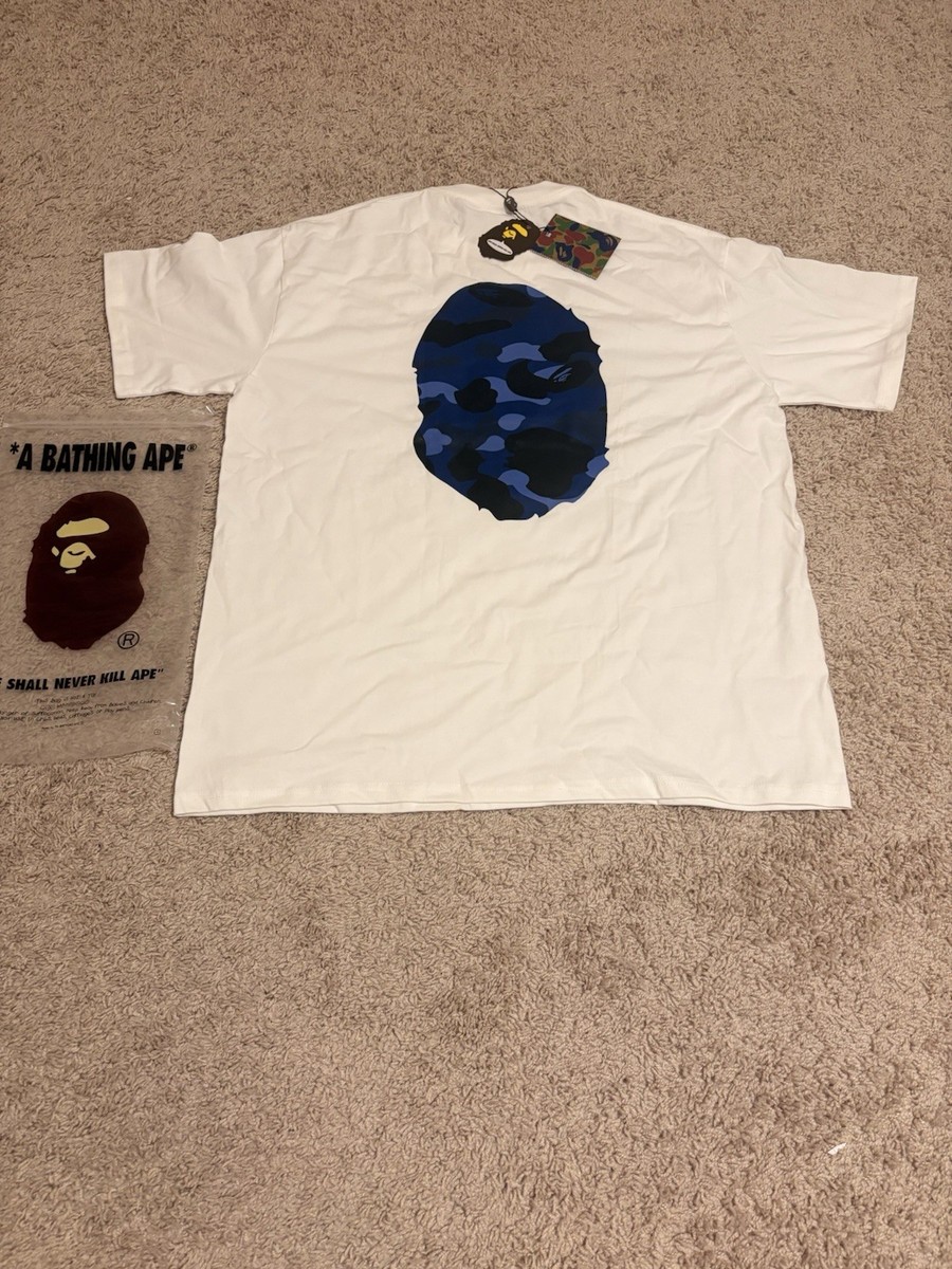 A Bathing Ape XXL White Blue Ape Head Graphic Jersey Cotton T